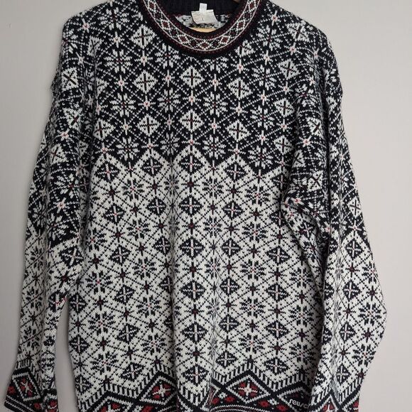 Vintage Reusch 100% Wool Fair Isle Ski Sweater Rare 80s Après-Ski Size Large - Picture 1 of 9